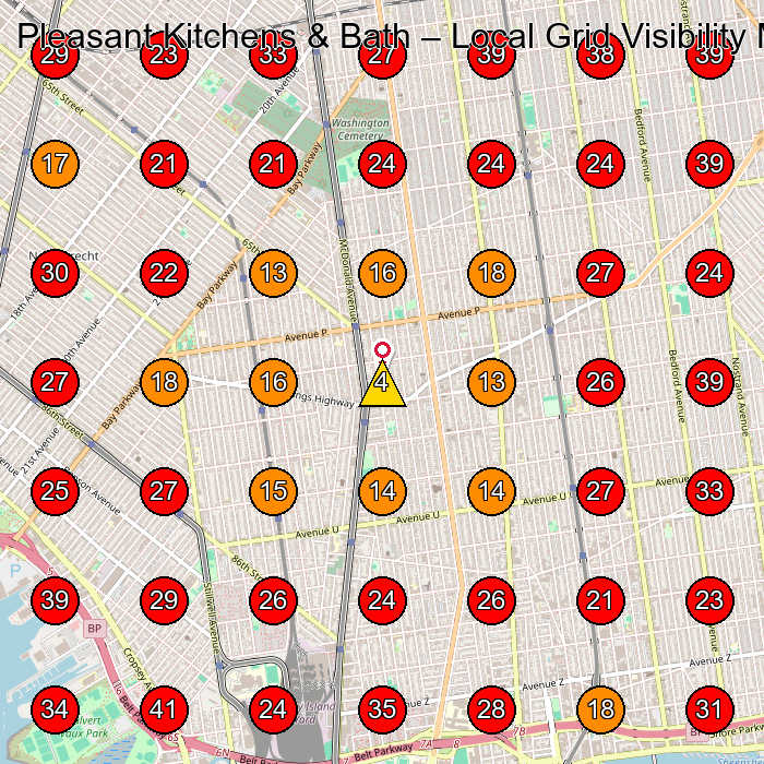 Pleasant Kitchens & Bath GeoGrid visibility map for Kitchen Remodeler in Brooklyn